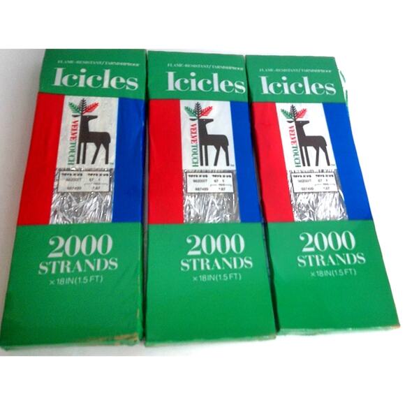 Vintage Toys R Us Silver Icicles Tinsel 2000 Strands Set Of 3 - Picture 1 of 6